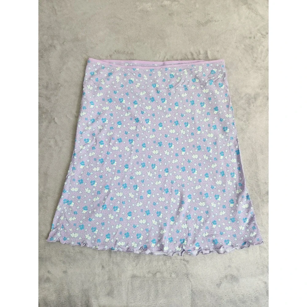 NEW Free People Skirt Womens 4 Purple Floral Knee Ruffle A-Line Ruffle